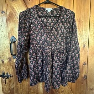 Rachel Zoe Black and peasant top Pink Floral boho Blouse